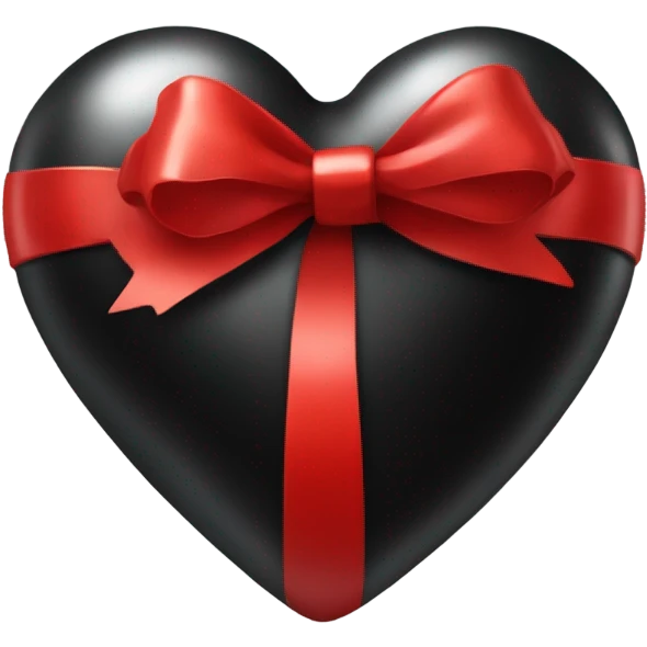 One Very Shiny Black heart emoji wrapped in red bow, realistic emoji