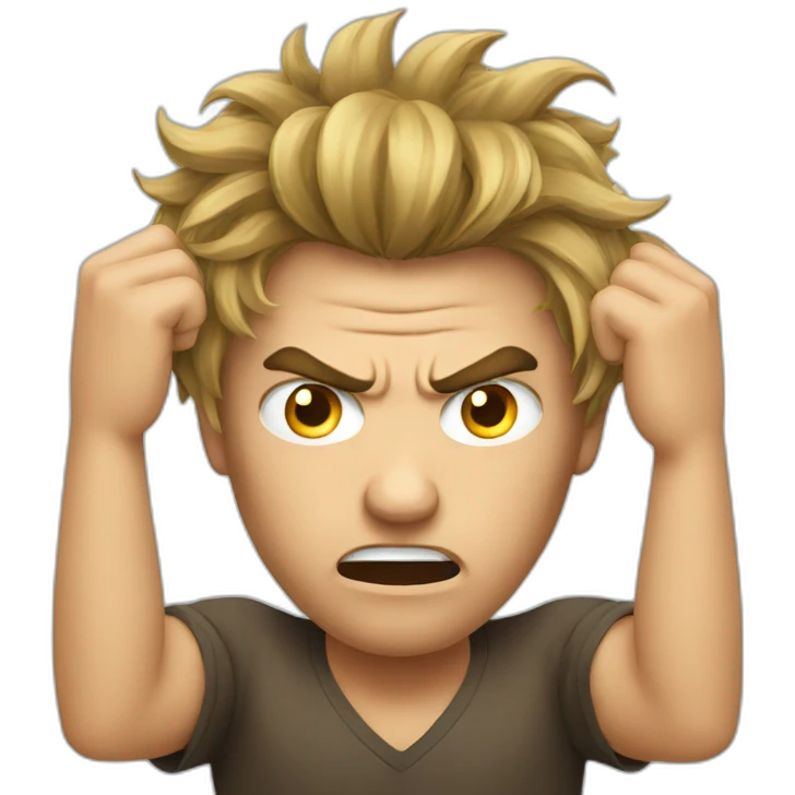 A man that is very angry. His hands are between his hairs and want to pull his hairs emoji