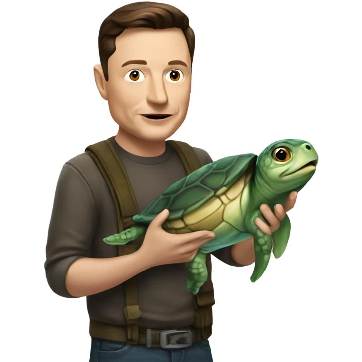 turtle holding a fish fish is holding elon musk emoji