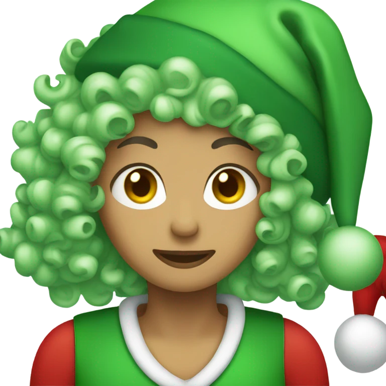 Person short curly green hair in a Santa hat  emoji