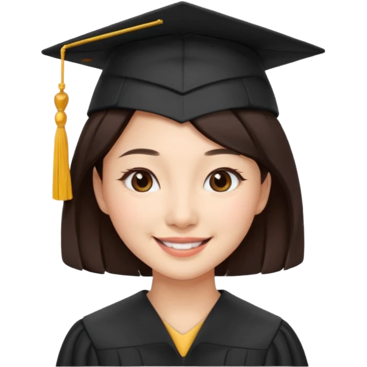 带着学士帽的，深棕色头发，黄种偏白皮肤的，高鼻梁，不戴眼镜的女博士生 emoji