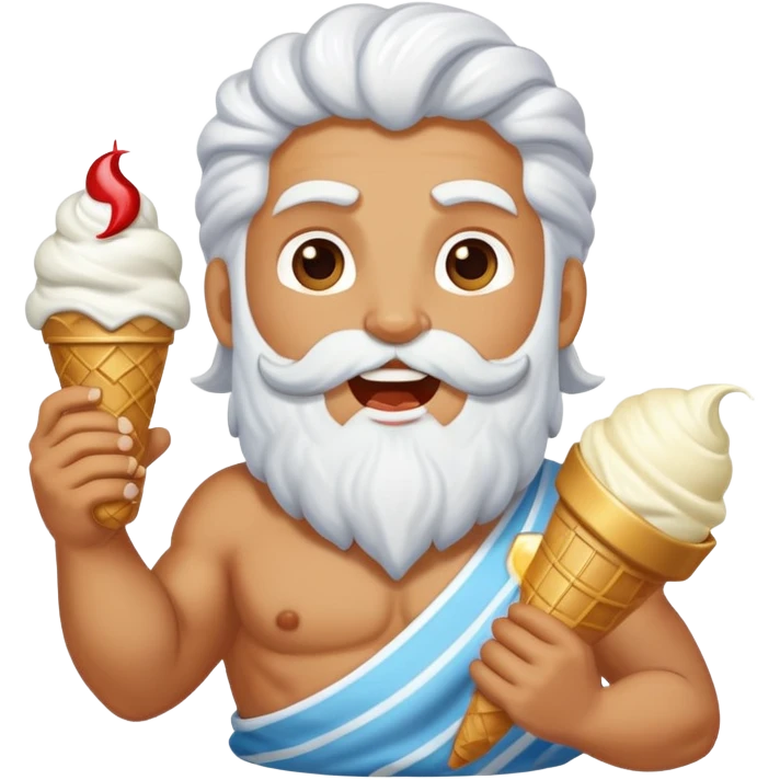 happy Zeus eating white ice cream holding thunderbolt emoji