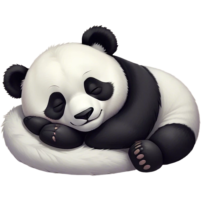 Meme-Worthy Cute Sleeping Panda Portrait Emoji, Head resting peacefully with a contented smile, showcasing a delightfully robust build and a luxuriously soft black and white Fur, eyes shut in a serene, restful nap, Simplified yet hilariously adorable features, highly detailed, glowing with a soft, drowsy light, high shine, relaxed and utterly lovable, stylized with an air of playful laziness, bright and heartwarming, soft glowing outline, capturing the essence of a comically sleepy panda, so meme-worthy it feels like it could instantly become the next viral sensation of adorable slumber! emoji