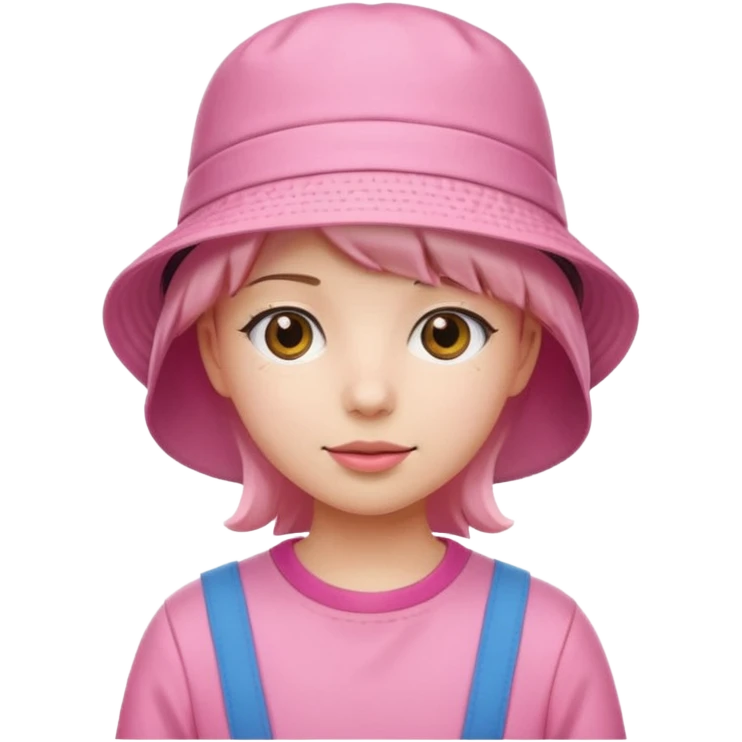 Stylish pink outfit with bucket hat emoji