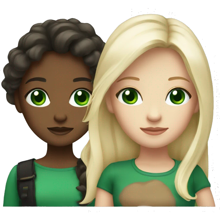 2 girls, one blonde with bright green eyes and the other with long brunette hair and dark green eyes emoji