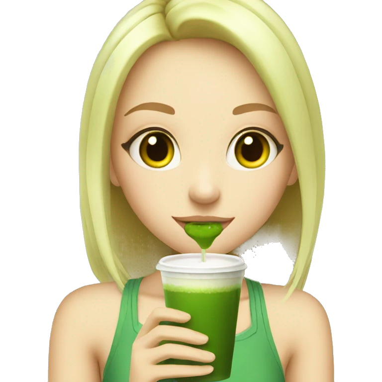 Blonde cute girl drinking matcha emoji
