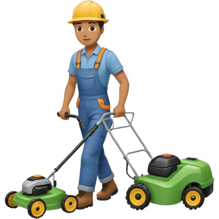 Maintenance worker
with lawnmower, full body, walking emoji