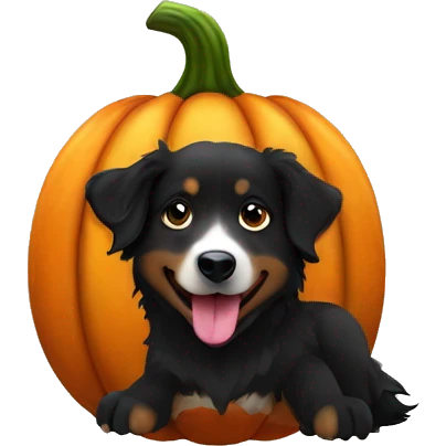 black australian shepherd dog in a pumpkin emoji