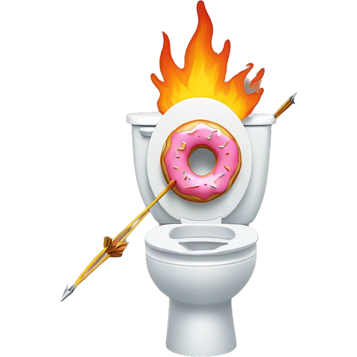 Homer Simpson shooting a bow and arrow with a flaming donut on the end of the arrow into his toilet emoji