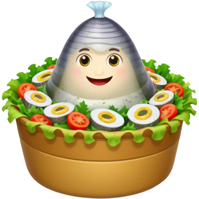 salad herring under a coat emoji