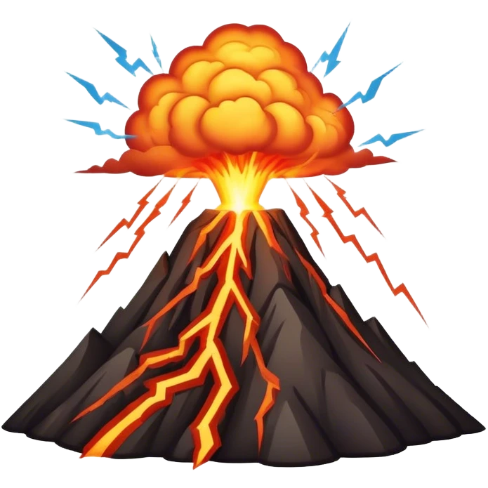 A volcano with lightning striking out of it emoji