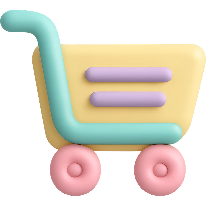 icon of a cart in 3D mochi style with soft pastel colors and smooth rounded shapes, cute and minimal look emoji
