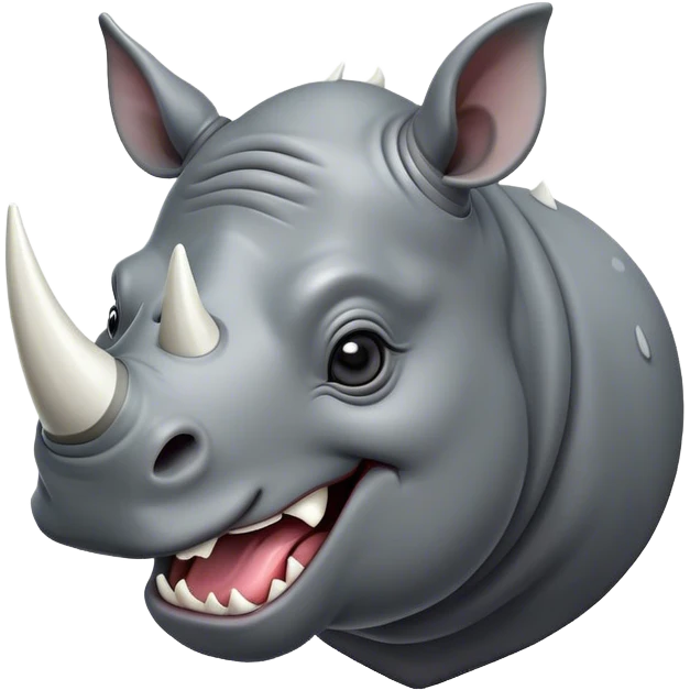 Cinematic Comical Rhinoceros Portrait Emoji, Head tilted dramatically with an exaggeratedly amused expression, featuring a striking, glossy slate-gray hide with a boldly textured white horn, wide, expressive eyes filled with playful disbelief, Simplified yet hilariously expressive features, highly detailed, glowing with a slightly sassy glow, high shine, dramatic yet playful, stylized with an air of cheeky wild mischief, bright and endearing, soft glowing outline, capturing the essence of a spirited and over-the-top rhinoceros, so meme-worthy it feels like it could charge its way into internet fame instantly! emoji