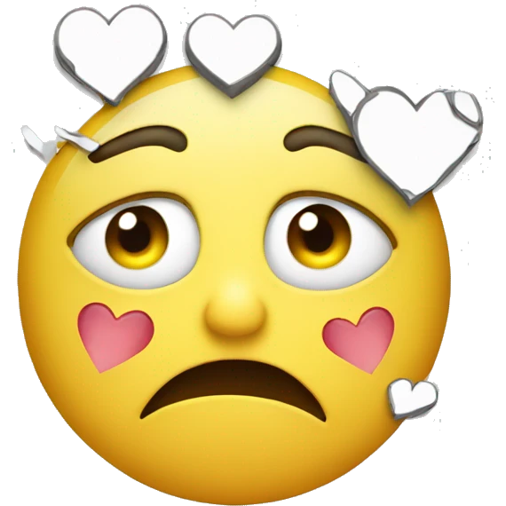 Emoji in distress with tears coming from eyes with floating broken hearts on face emoji