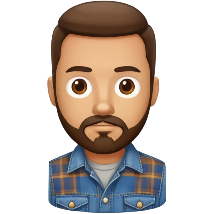 white man with dark brown beard and goatee  standing, wearing jeans and a plaid shirt emoji