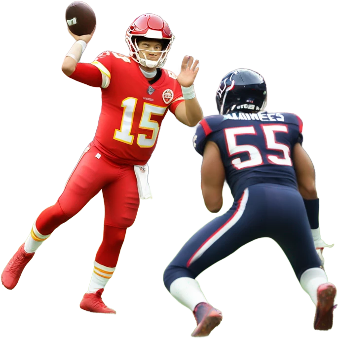 Patrick Mahomes being sacked by a Houston Texans player emoji