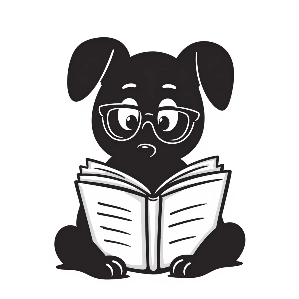 Dog wearing glasses reading a book emoji