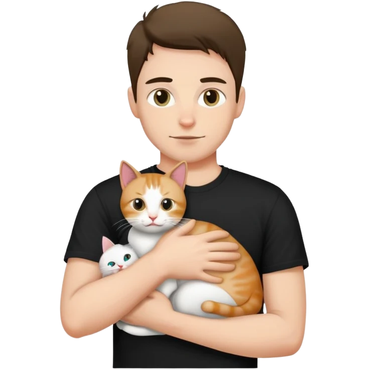 A man in a black t-shirt holding a cat in his arms emoji