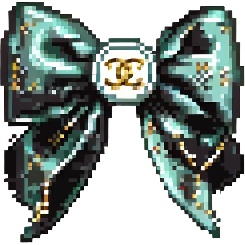 elegant bow with pearls and gold Chanel logo, glossy, black and white emoji