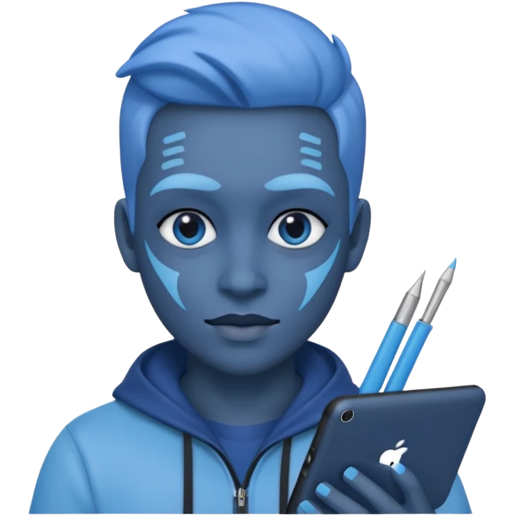 person with digital toolkit, digital vibes, blue emoji