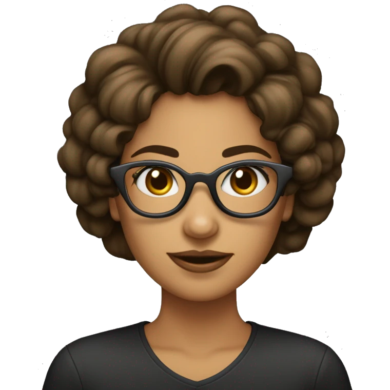 Mujer joven pelo lacio castaño oscuro con gafas ,pestañas voluminosas ,ojos oscuros emoji