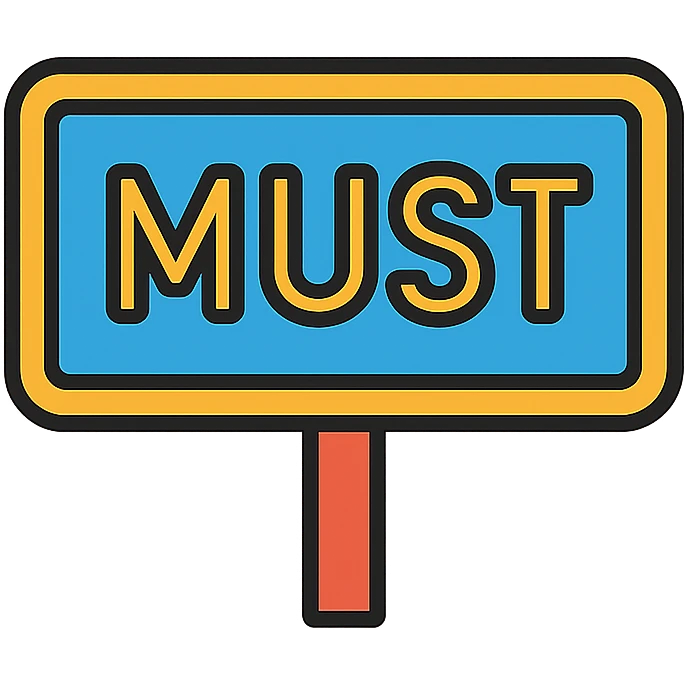 the road sign with the word must emoji