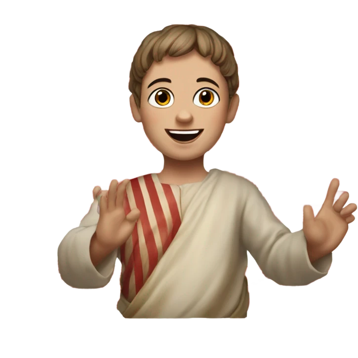 11th century european happy child with horizontal red stripes tunic making ok hand gesture emoji