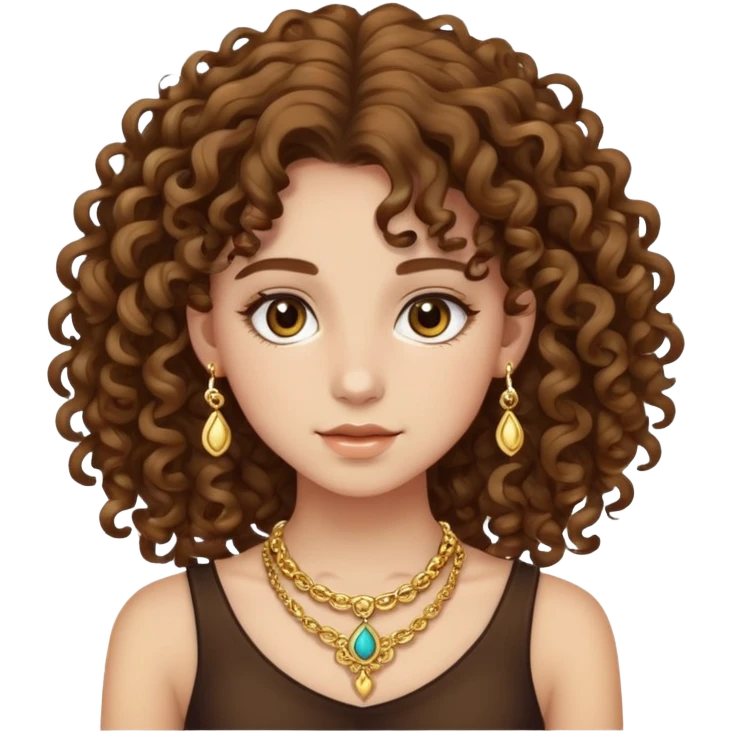 Teenage girl with curly brown hair, choni style with gold jewelry emoji