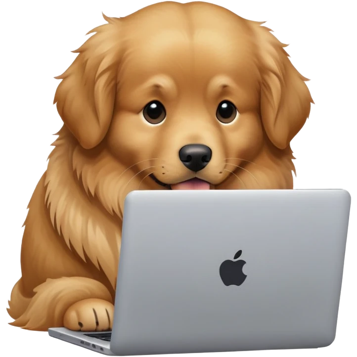 Golden retriever using laptop emoji