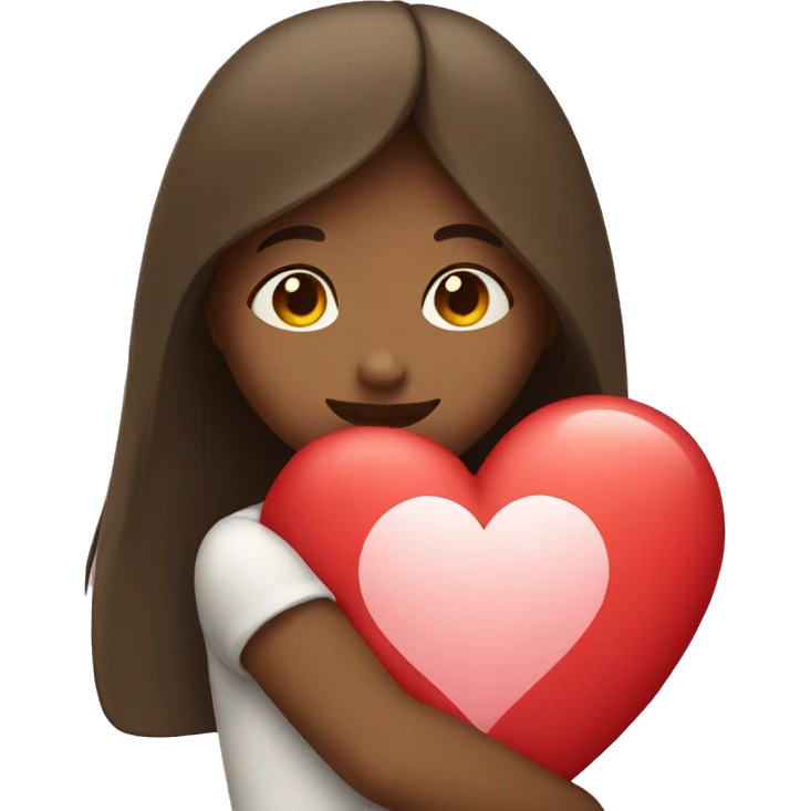 A girl hugging a heart emoji