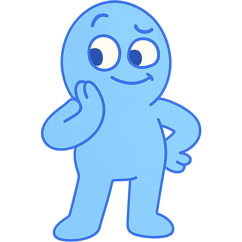 charming blue character with soft shading, cute and slightly cheeky emoji