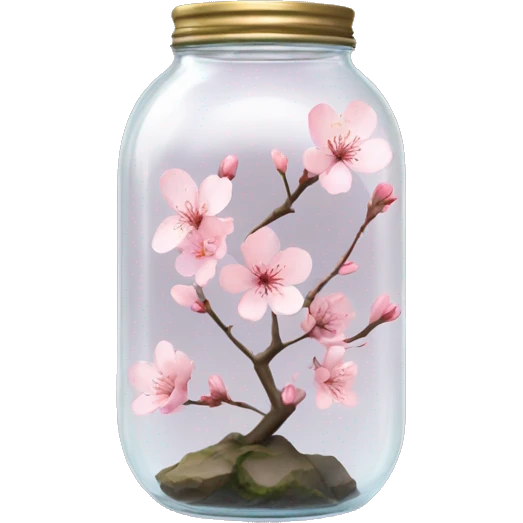 Realistic sakura flower in a transparent jar vase emoji