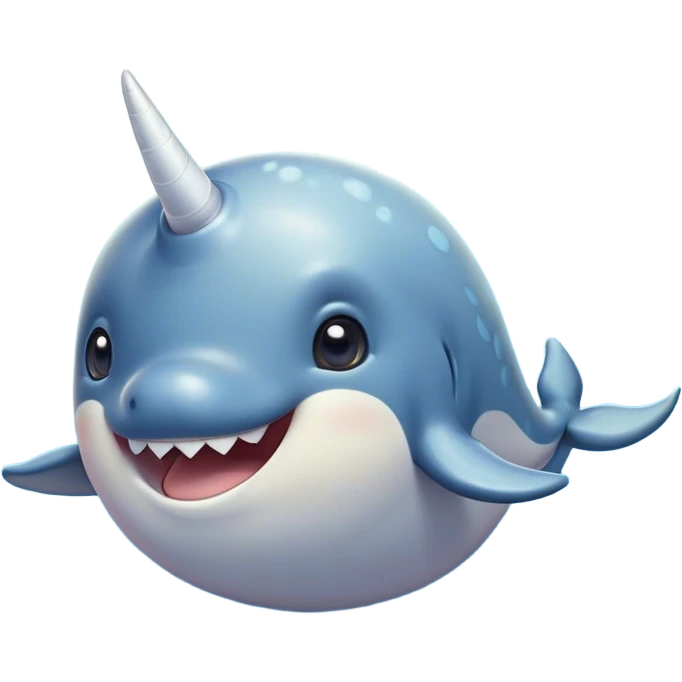 Cinematic Comical Cute Narwhal Portrait Emoji, Head tilted dramatically with an exaggeratedly amused expression, featuring a uniquely curved tusk, a sleek body with wide, comically expressive eyes brimming with playful disbelief, Simplified yet hilariously expressive features, highly detailed, glowing with a slightly sassy oceanic glow, high shine, dramatic yet playful, stylized with an air of cheeky marine mischief, soft glowing outline, capturing the essence of a meme-worthy cute narwhal that looks ready to side-eye its way into viral fame! emoji
