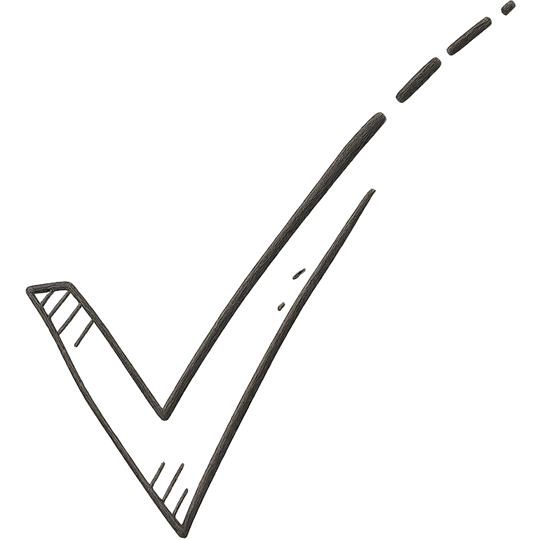 hand drawn outlined checkmark with a broken line suggesting uncertainty emoji