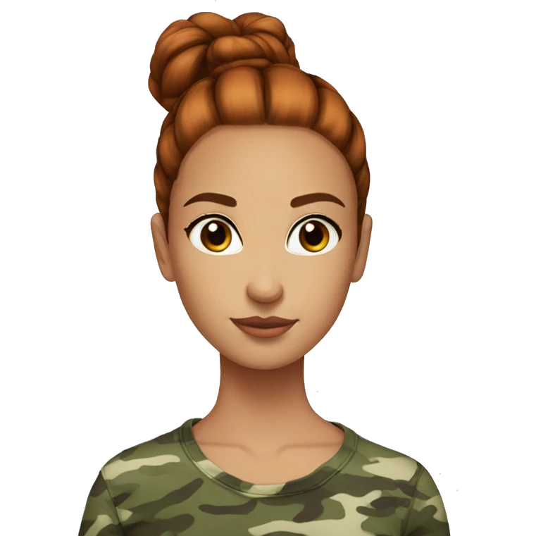 red straight hair bun pretty brown eyes camouflage girl emoji