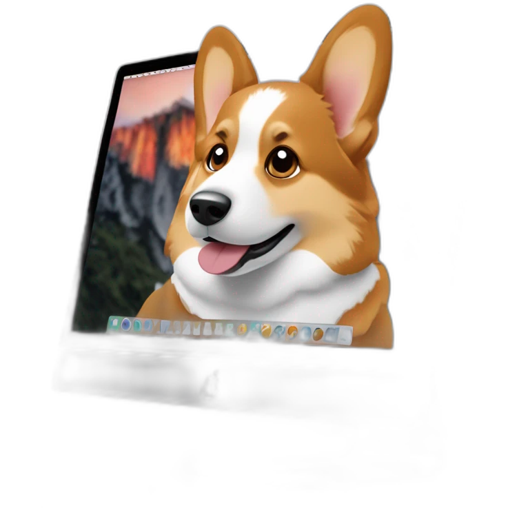 corgi looks at apple-imac monitor emoji