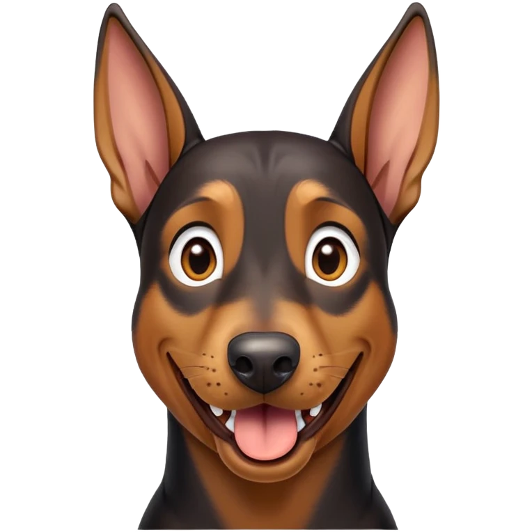 cinematic-comical-doberman-portrait-emoji,-head-tilted-dramatically-with-an-exaggeratedly-amused-expression,-featuring-a-vibrant-black and tan-fur-with-a-lively-sheen,-wide,-expressive-brown-eyes-filled-with-playful-disbelief, ears drooping down emoji