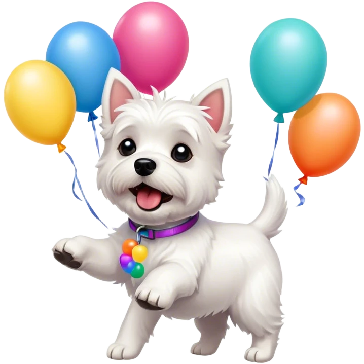 West highland terrier barking at balloons emoji
