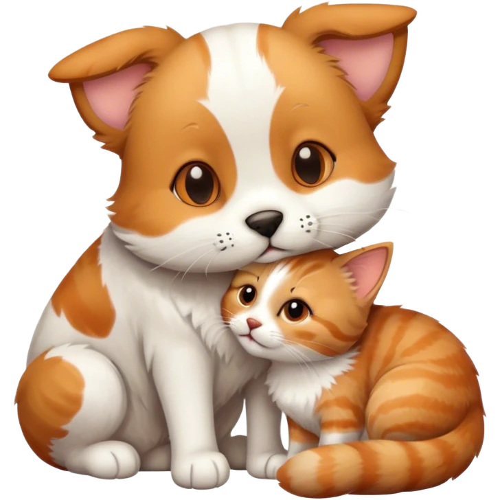 A cat kissing a dog emoji
