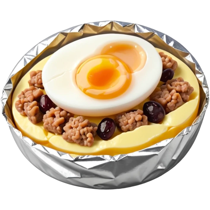 steamed ground pork with raisins, sliced boiled egg, wrapped in foil emoji