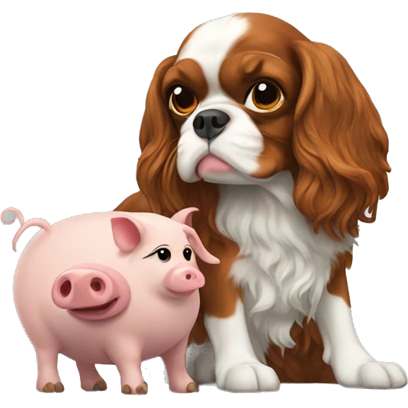 King Charles spaniel with a pig as a pet emoji
