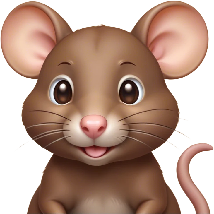 Cinematic Cute Brown Rat Portrait Emoji, Head tilted playfully and inquisitively, with a compact, nimble build and a glossy brown coat accentuated by a twitching nose and round, sparkling eyes full of curiosity, Simplified yet irresistibly adorable features, highly detailed, glowing with a warm, friendly glow, high shine, affectionate and clever, stylized with a touch of urban whimsy, soft glowing outline, capturing the essence of a mischievous yet loving rat that feels like it could dart out of the screen into your arms! emoji