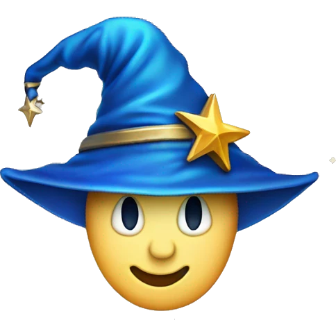 blue wizard hat with star and moon emoji