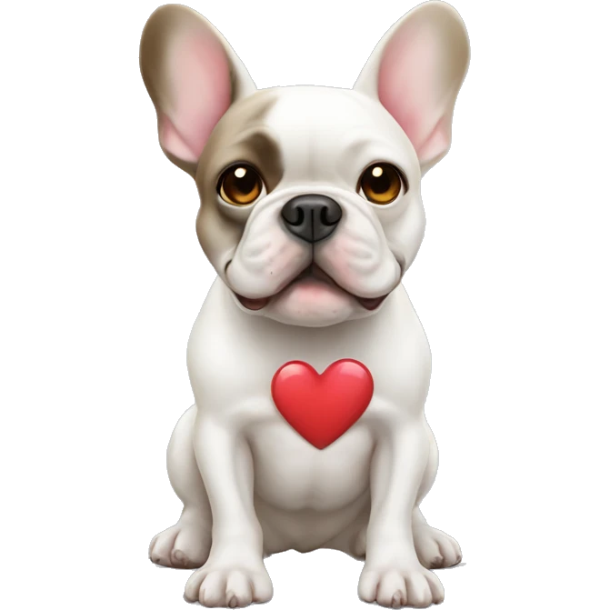 a white French bulldog with a heart in its paws emoji