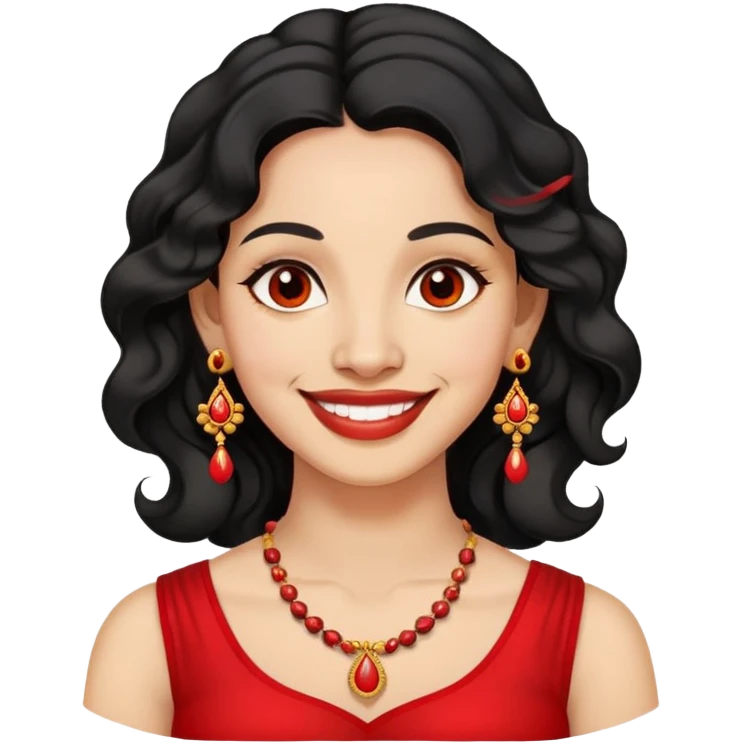 "- Phụ nữ
- 35 tuổi
- Da vàng
- Tóc đen xoăn nhẹ
- Có chấm đỏ Bindi, đeo khuyên tai
- Mặt cười
" emoji