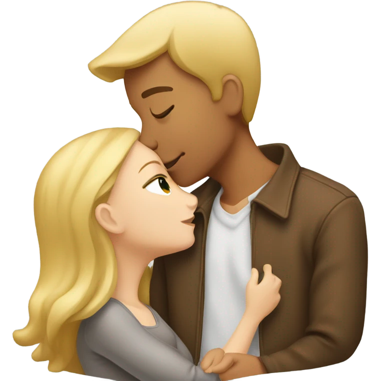 Blonde white girl kissing brown boy love emoji