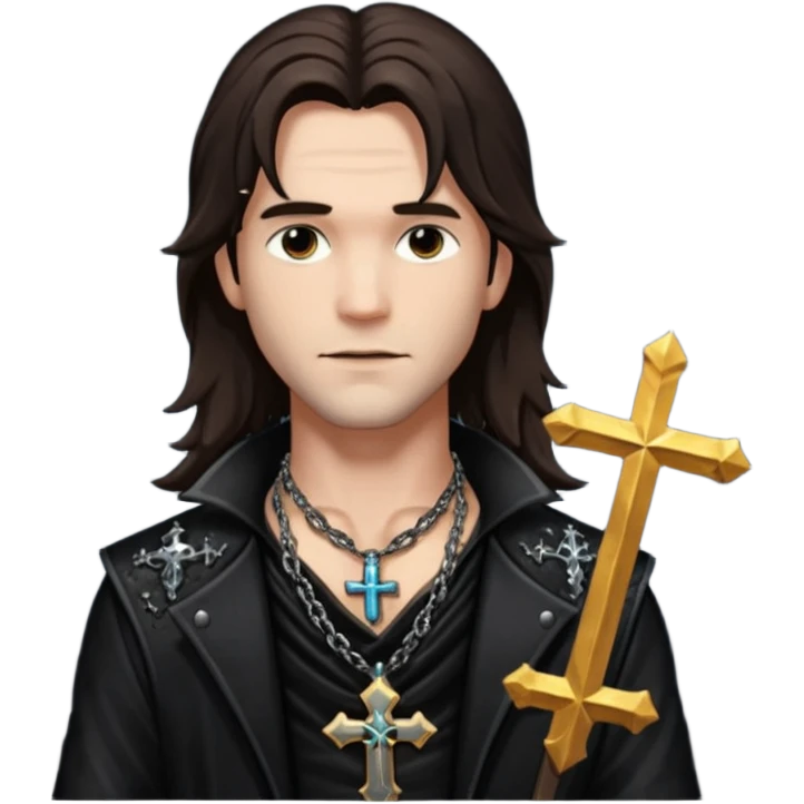 Van Helsing (Male) from Dracula with long dark brown hair, black sequin outfit emoji