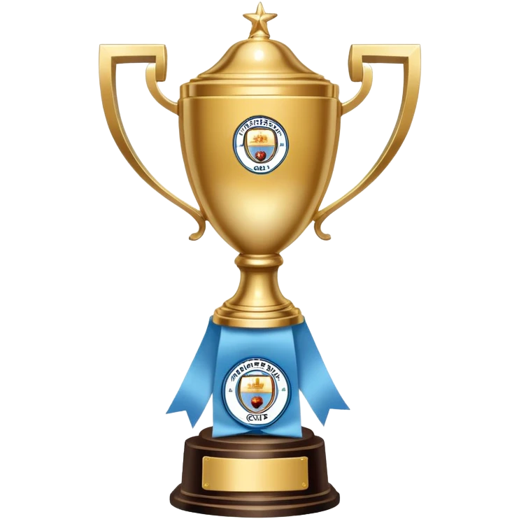 Trophy with Manchester City sky blue ribbons emoji
