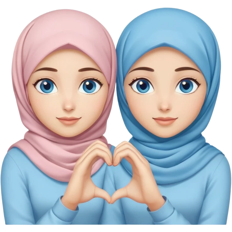 Turkish beautiful finish Konya two girls blue eyes with pastel hijab and making love heart with hand gesture emoji