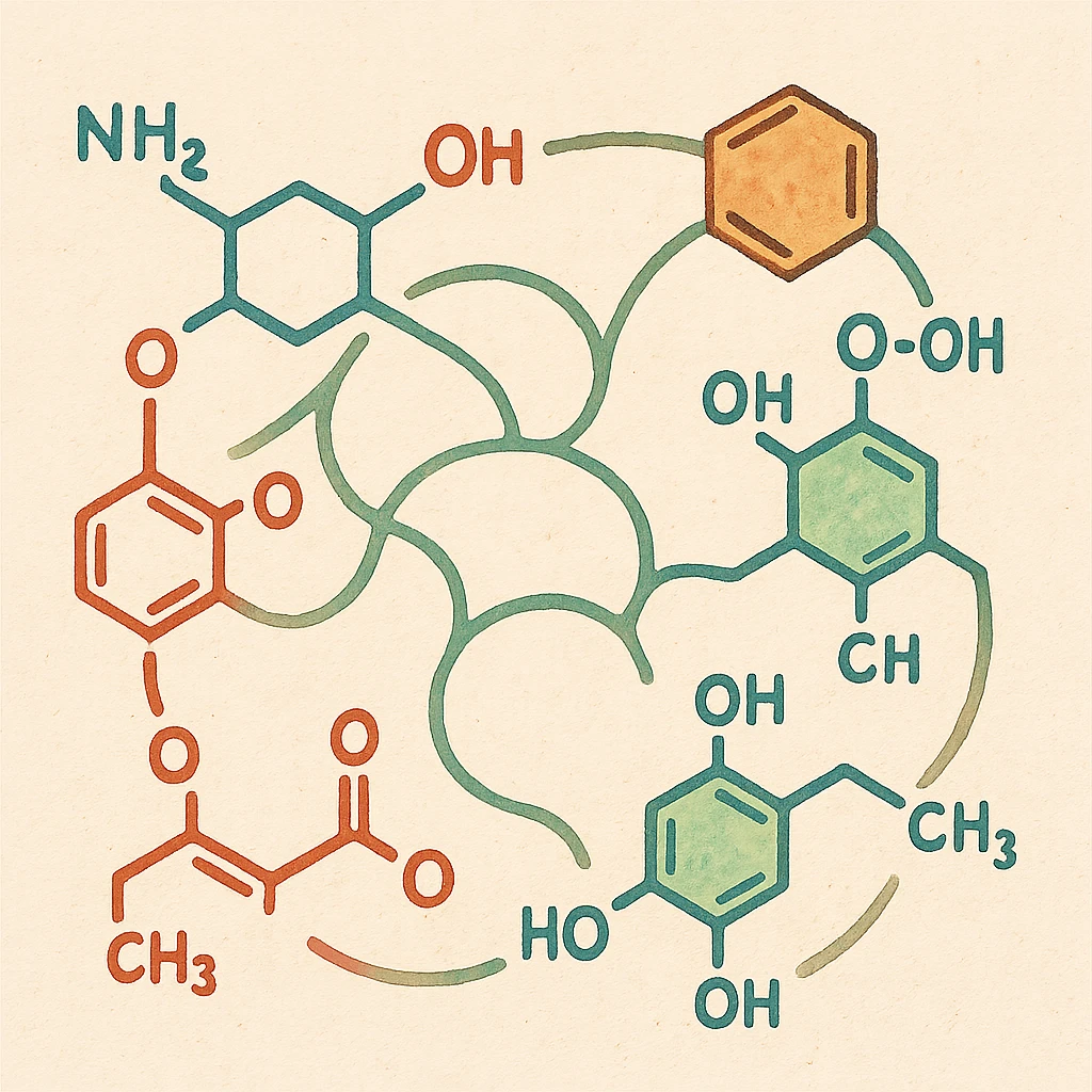 abstract metabolomics concept with interconnected chemical structures emoji